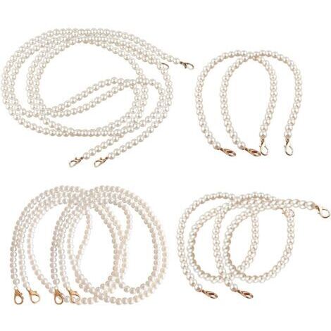 AHLSEN Set mit 8 Imitationsperlenketten (30/60/90/120 cm) für Handtaschen, Ersatzketten mit Karabinerverschluss für Halsketten, Armbänder, Taschen, Bastelketten