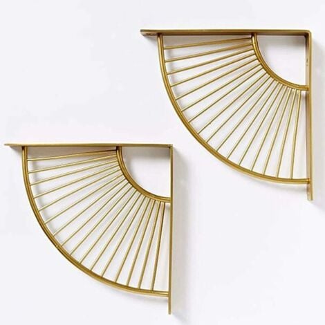 Ahlsen Set of 2 Floating Fan Shaped Triangle Metal Shelf Brackets Gold Wall Mounted Shelf Brackets Heavy Duty Corner Shelf for Home Office Restaurant etc. 20x20cm