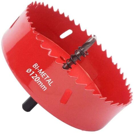 Ahlsen Sierra de corona bimetálica, sierra de corona para madera Ø120 mm, sierra de corona central para perforar plástico, PVC, madera, tableros de fibra y metal blando