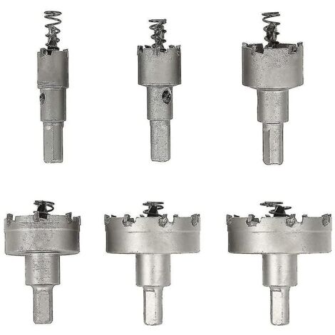 Ahlsen Sierra de Corona de Metal Juego de Brocas de Sierra de Corona de Carburo de 6 Piezas Sierras de Corona de Acero Inoxidable para Aluminio Acero Hierro Cobre Madera 16 mm 22 mm 30 mm 40 mm 50 mm 
