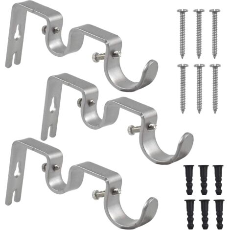 Ahlsen Soportes dobles para barra de cortina, juego de 3 de metal resistente con tornillos para el hogar o la oficina