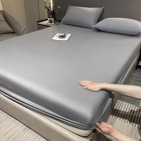 Ahlsen Spannbetttuch, 150 x 200 cm, verstellbar, weiche Baumwolle, atmungsaktiv, milbenhemmend, saugfähig, hellgrau, Bett 150 x 200 cm