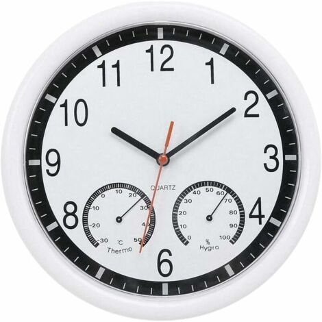 Ahlsen Stille Quarzstein-Wanduhr, genaues Thermometer, Luftfeuchtigkeit, Terrasse, Innen- und Außenpool