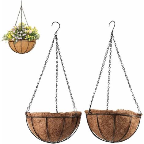 Ahlsen Stück Metall-Hänge-Blumenkorb, Kokosfaser-Hänge-Blumenkorb, hängender Blumenkorb, für den Anbau von Pflanzen im Innen- und Außenbereich, 30 cm