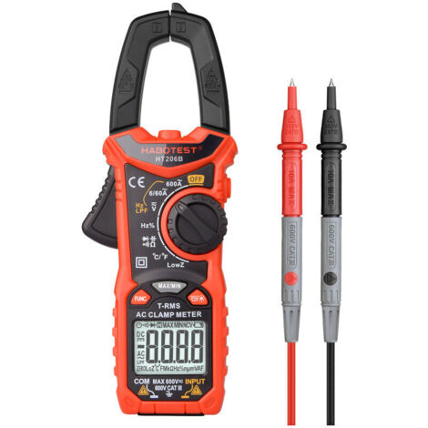 Ahlsen Stück professionelles AC/DC-Digital-Stromzangen-Multimeter, Strom/Spannung/Diode/Temperatur/Widerstand/Frequenz/Diode/Kapazität/Einschaltdauer/LPF/Low-Z-Messung (Batterie nicht im Lieferumfang 