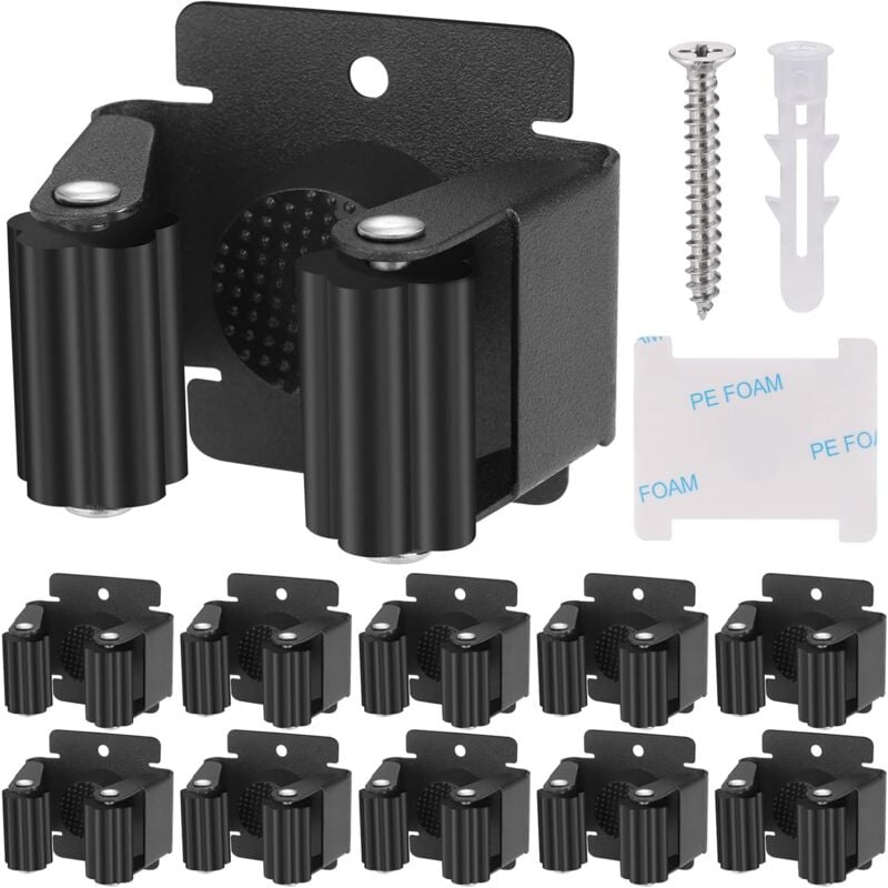 Support Balai Mural à Franges, 10 Pièces Accroche Balai Mural, à Usage Intensif, Porte Balais Mural, Range Outils de Jardin Cuisine Garage de Bain