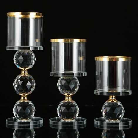 Ahlsen Support pour Bougies Piliers en Cristal, 3 Chandelier Bougeoir en Verre Transparent, Moderne Candélabre Photophore  Or