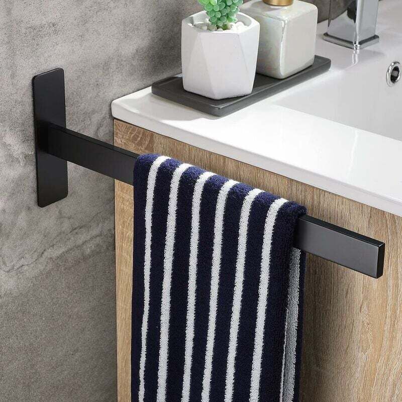 Ahlsen Support sans perçage Noir Mat - Porte-serviette de bain - Support rectangulaire en acier inoxydable : 39 cm