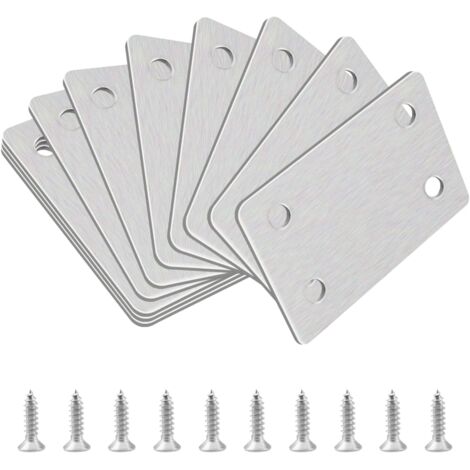 Ahlsen Supports de renfort d'angle plats, 10 pièces Support d'étagère de soutien droit en acier inoxydable Supports de renfort d'angle plats Réparation de plaques de réparation Assemblage