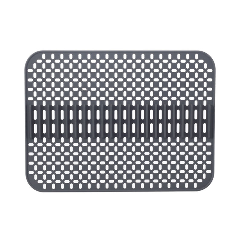 Ahlsen - Tapis d'évier en silicone - 43 x 32 cm - 1 épaisseur - Passe au lave-vaisselle - Résistant à la chaleur et antidérapant - Gris foncé