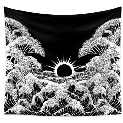 Ahlsen Tapiz panorámico de tela natural para pared, decoración de dormitorio, tapiz bohemio para colgar en la pared, tapiz de lona japonés para sala de estar y dormitorio (130x150cm)