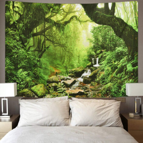 Ahlsen Tapiz para colgar en la pared, diseño de bosque verde, decoración de pared para dormitorio, sala de estar, oficina, 150x200cm