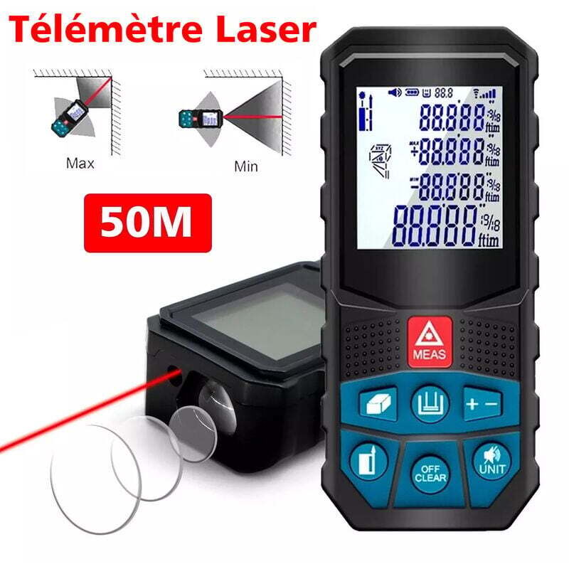 Télémètres laser 50m, sdlogal, Ecart 2mm, 20 Données, mesure de la Distance, écran lcd, étanche Ip54,Piles non incluses - Ahlsen