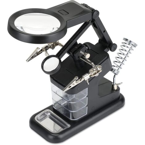 Ahlsen Tercera mano, 3X/4.5X/25X Tercera mano multifuncional, con soporte de 10 LED Lupa con lupa Soporte para soldador para soldar pasatiempos