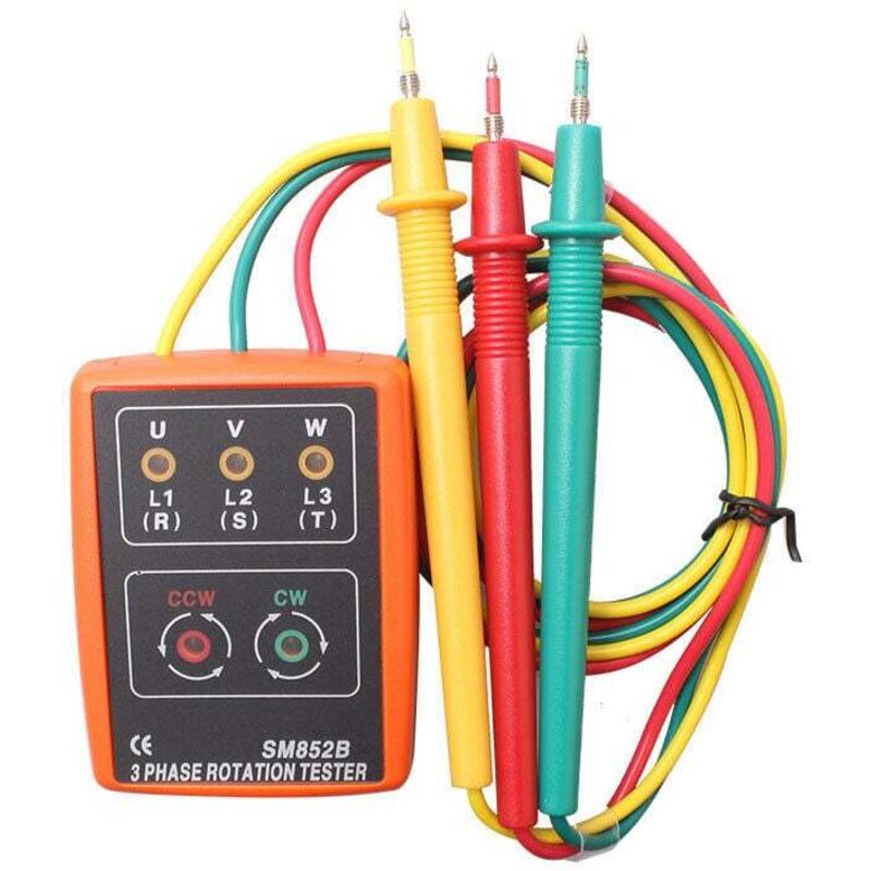 Ahlsen - Testeur de rotation de compteur triphasé AC60V 600V, équipé de pinces crocodiles et d'un testeur de buzzer à affichage led