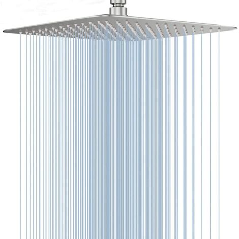 Ahlsen Tete de Douche Inox - Douche Economie d'Eau, Pommeau de Douche Carré 25CM, Tete de Douche Pluie Universelle Filetage 1/2 Pouce, Rotatif 360°, Facile à Installer et à Nettoyer