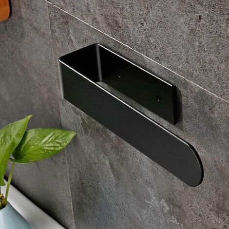 Ahlsen Toallero de baño negro, toallero de pared autoadhesivo sin perforación, toallero de pared de acero inoxidable para cocina e inodoro