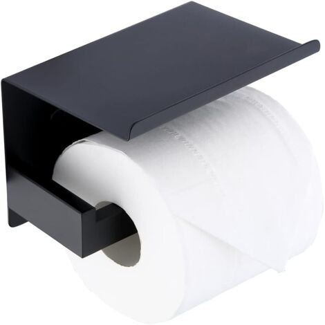 Ahlsen Toilettenpapierhalter mit Ablage – Edelstahl – ohne Bohren – selbstklebend oder an der Wand montiert – mattschwarz