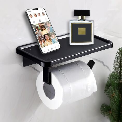Ahlsen Toilettenpapierhalter, wandmontierter Toilettenpapierspender ohne Bohren, Montage mit Schrauben oder selbstklebend (schwarz)
