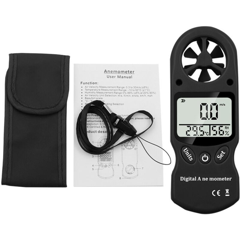 Image of Tragbares Mini-Multifunktions-Digital-Anemometer für Temperatur und Hygrometer (schwarz) - Ahlsen