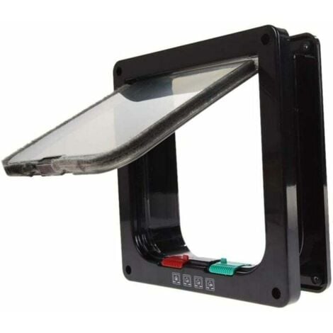 Ahlsen Trappe de porte avec serrure pour chat et chien adaptée aux animaux de compagnie (taille : 19 x 19,7 x 5,3 cm, noir)