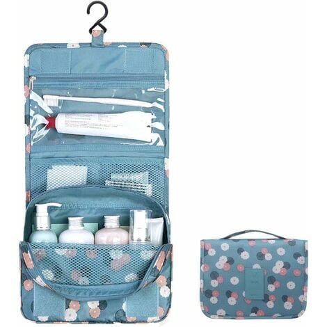 Ahlsen Trousse de toilette imperméable et pliable pour femme, trousse de toilette multifonction portable, envoyer un joli petit sac (bleu marguerite)