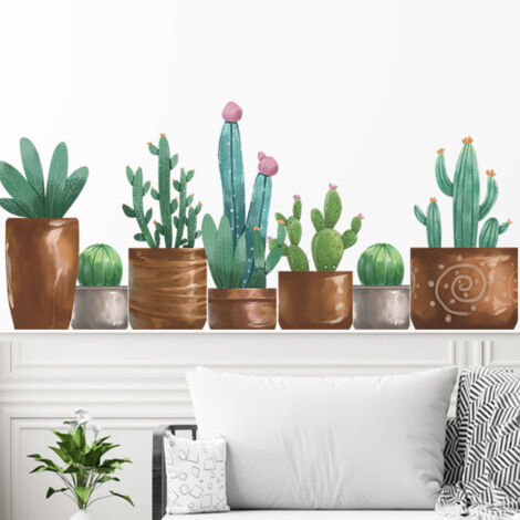 Ahlsen Un conjunto de adhesivos de pared de cactus verdes para salón, dormitorio, oficina, decoración de paredes.