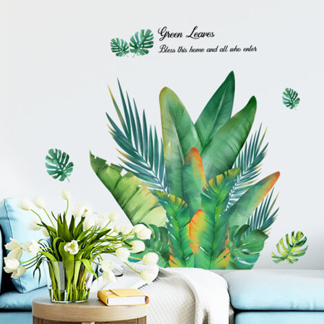 Ahlsen Un conjunto de pegatinas de pared de hojas de plantas tropicales, pegatinas de pared para salón, dormitorio, cocina y baño.