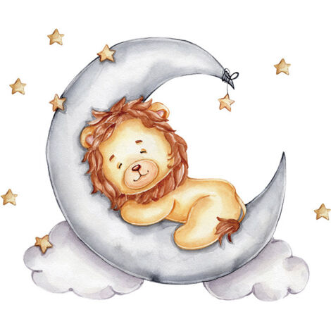 Ahlsen Un juego de adhesivos de pared para niños - decoración para la habitación del bebé con el motivo "El pequeño león en la luna" - adhesivos de pared