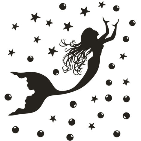 Ahlsen Un lot de Stickers muraux étoile de mer bulles sirène,Decoration murale pour salon chambre bureau cuisine - Autocollant mural