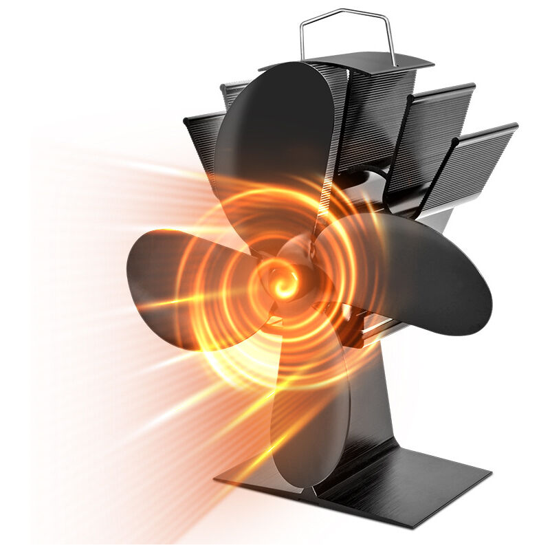 Ahlsen - Ventilateur de poêle 4 lames avec thermomètre, Ventilateur de cheminée pour poêle à bois, Ventilateur de poêle à bois alimentées par la