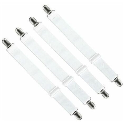 Ahlsen Verstellbarer Bezug für Spannbettlaken (33 cm bis 140 cm, Breite: 2,5 cm), Bügelbezüge mit elastischen Bändern (weiß, 4er-Set)