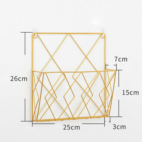 Ahlsen Wandregal für Zeitschriften, Zeitungen, Bücher, Aufbewahrung, Drahtgitter, Metallkorb, Büro, Wohnzimmer, Schlafzimmer, dekorativer Aktenschrank (Gold)