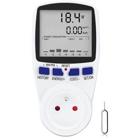 Ahlsen Wattmeter, digitaler Stromzählerstecker, misst den Stromverbrauch, Stromverbrauchsanzeigestecker mit 7 Modi und LCD-Display, Wattmeterstecker, 16-A-Überlastschutz