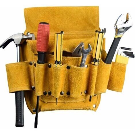 Ahlsen Werkzeugtasche, verstärkte Ledertasche für Elektriker, Multifunktionstasche für Heimwerkerwerkzeuge, Gürteltasche für Elektro- und Holzbearbeitungsgeräte (ohne