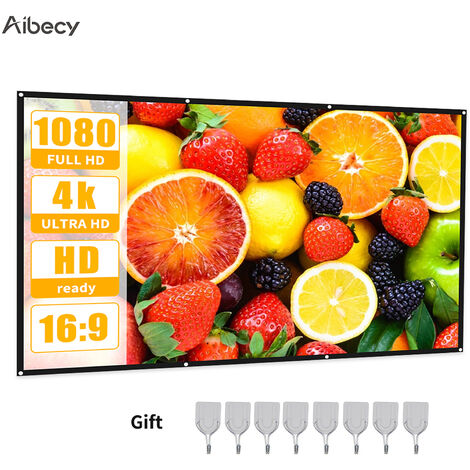 Aibecy Projection Screen 16:9 HD 4K Movie Screen Curtain Foldable Portable Anti-Crease Projector Screen