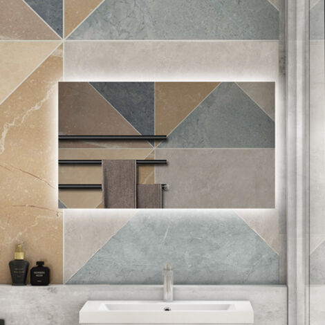 AICA 100 x 60cm Specchio da bagno con LED,Rettangolare,Touch,Memoria,Dimmerabile,Retroilluminato