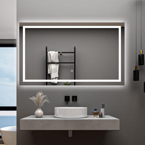 AICA 100 x 80 cm Specchio da bagno con LED,Rettangolo,Disappannamento,Touch,Memoria,Dimmerabile,Retroilluminato