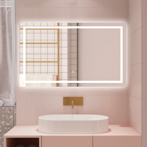 AICA 120 x 80 cm Specchio da bagno con LED,Rettangolo,Disappannamento,Touch,Memoria,Dimmerabile,Retroilluminato