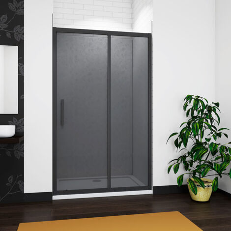 Aica 1200(W)x1900(H) Black Sliding Shower Door 8mm Nano Glass with 1200x700mm shower tray waste