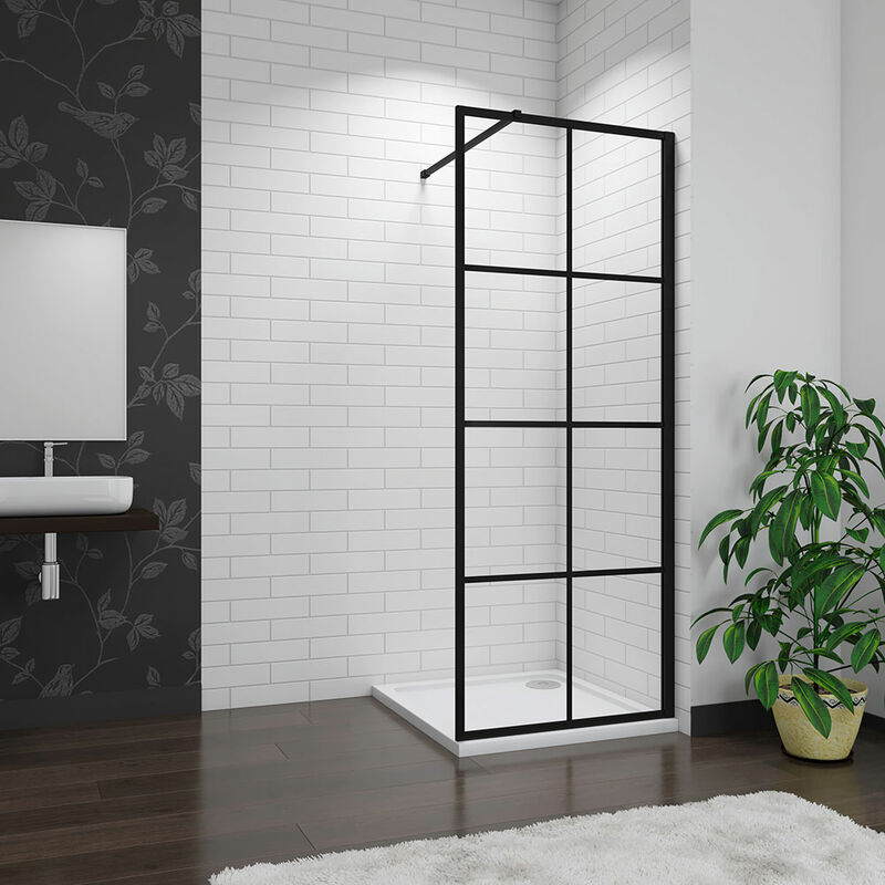 Aica 1100x1850mm Black Walk In Wet room Shower Enclosure 8mm Nano Glass Screen