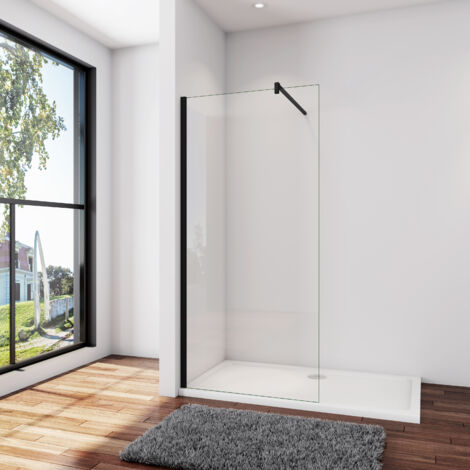 AICA 120x200cm x 8mm Duschwände + 90cm Schwarz mattiert Haltestange Walk In Dusche Duschabtrennung Duschkabine W12