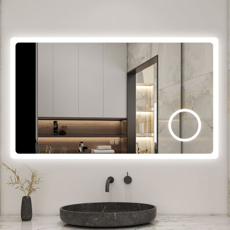 AICA 120X70CM SPECCHIO DA BAGNO BLUETOOTH ANTIAPPANNAMENTO, 3 COLORI DIMMERABILI, LENTE D'INGRANDIMENTO 3X
