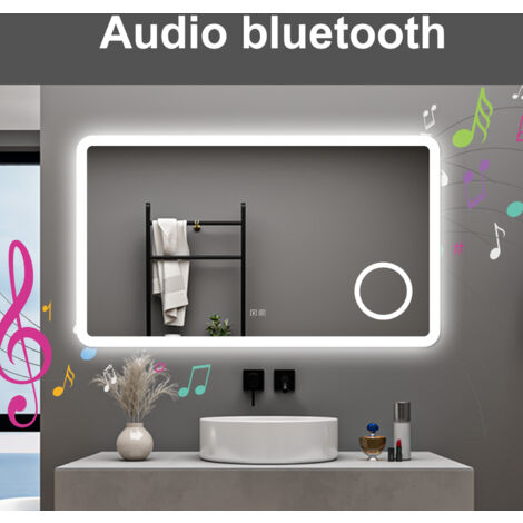 AICA 120X70CM SPECCHIO DA BAGNO BLUETOOTH ANTIAPPANNAMENTO, 3 COLORI DIMMERABILI, LENTE D'INGRANDIMENTO 3X