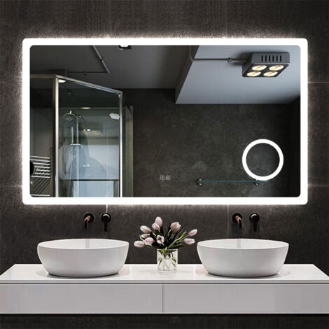 AICA 120x70cm Specchio da bagno rettangolare a LED di alta qualità con Bluetooth, lente d'ingrandimento, antiappannamento, dimmerabile all'infinito