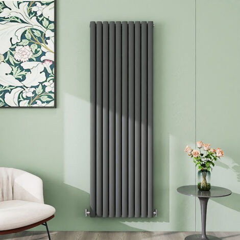 AICA 1800x590mm Anthracite Vertical Designer Radiator Double Oval Column Heating UK