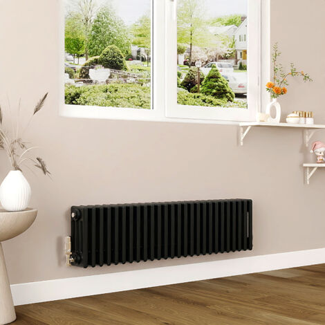 AICA 300x1190mm Black Horizontal Traditional Radiator Cast Iron 4 Column Heating UK