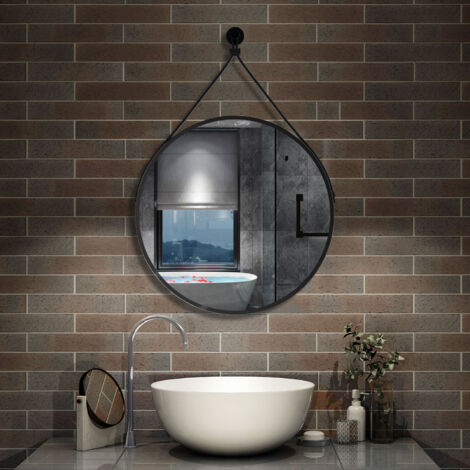 AICA 40 cm miroir de salle de bain avec ceinture noire amovible