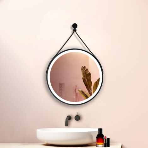 AICA 600600 Bathroom Round Belt Mirror,Black edge, Dimmable 3 Colors LED, Anti-fog, Memory function, Touch sensor, Explosion-proof, IP44