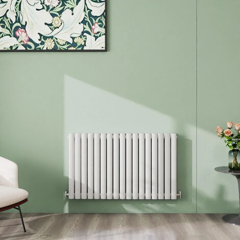 AICA 600x1003mm White Horizontal Designer Radiator Double Oval Column Heating UK